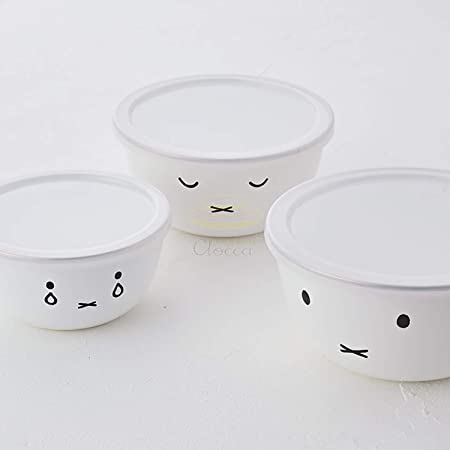 富士ホーロー(Fuji Horo) ミッフィー フェイス 蓋付きミキシングボール 3点セット MFF-3MB ホワイト
